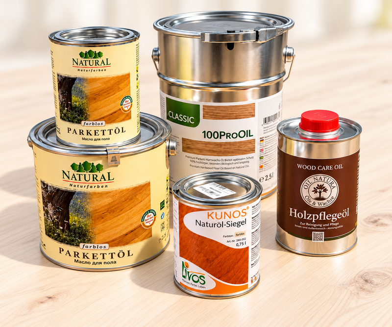 Parkettöle auf hellem Holzboden