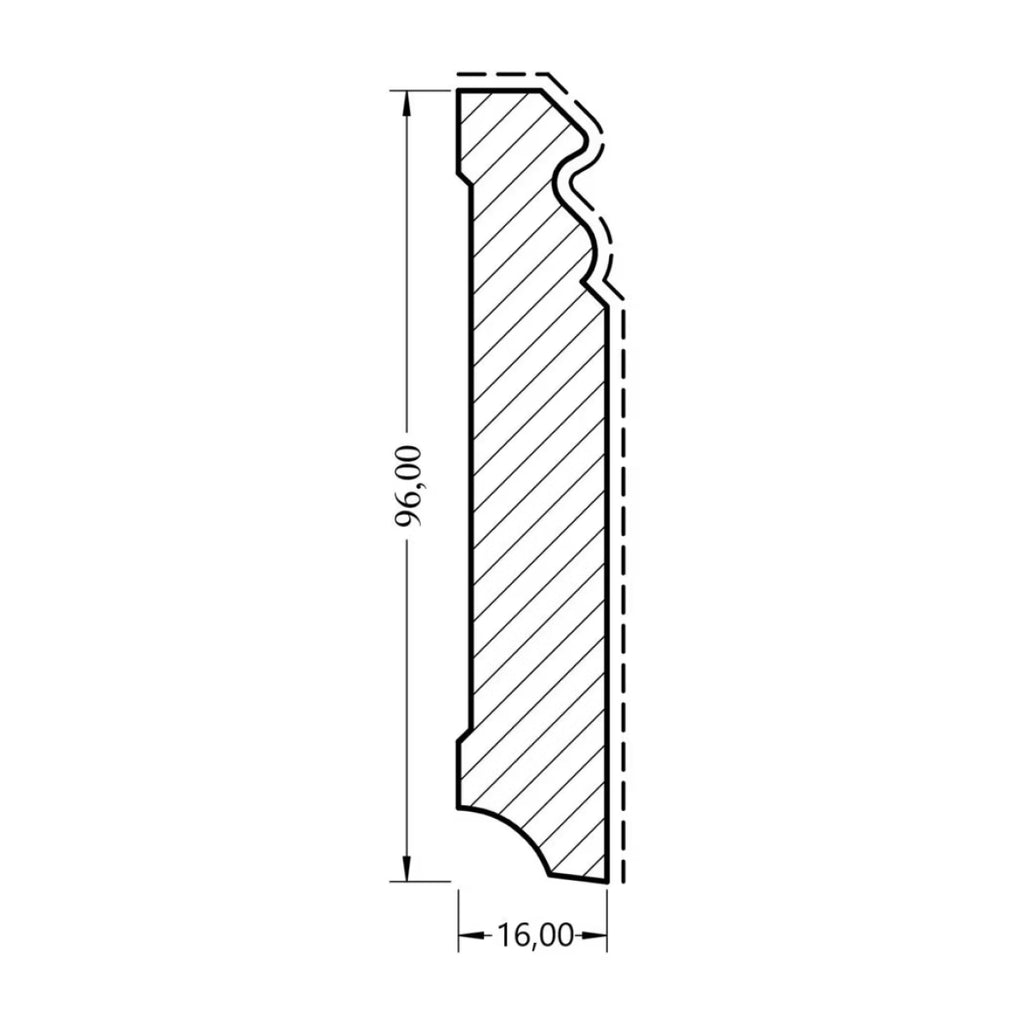 Solid profiled skirting board 16x96mm, white lacquered