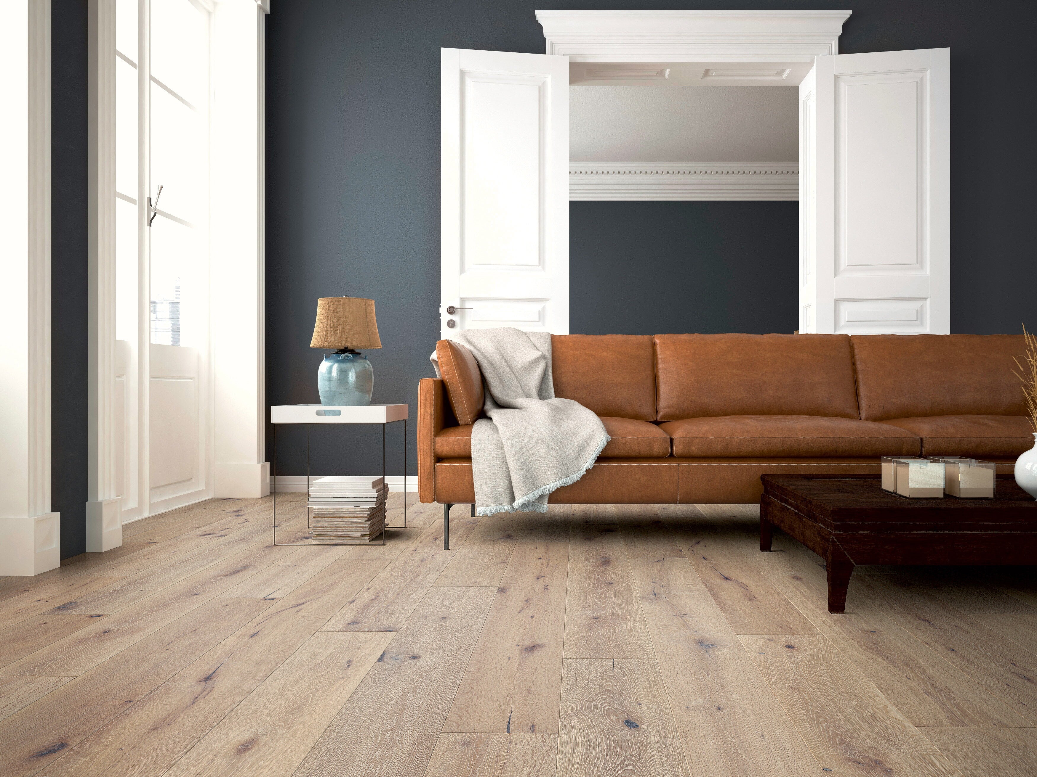 Landhausdiele Eiche Whitewash gekalkt – gebürstet & handgehobelt | 15x189x1900 mm