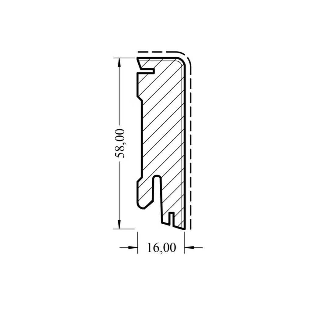 Eiche Holzsockelleiste „Cube“ lackiert – 16 x 58 x 2400 mm